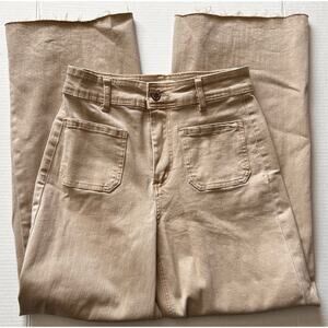 OAT NY Wide Leg Jeans Tan Khaki Raw Hem High Rise Size 6